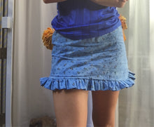 Load image into Gallery viewer, One of a kind multi-loop gift bows and drape skirt. 360 hand ruching and ruffle trims. Fits size medium to medium large. Gift bows and sash drape are centerd to back and detachable via snap closures for easy laundering, Elastic ruffle waistband that can stretch 32" to 40". 13.5" in length.